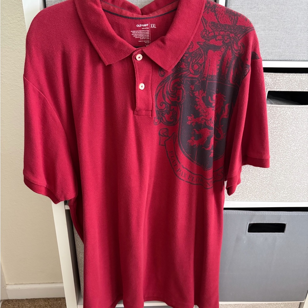 Old Navy Men's Crimson Polo with Black Crest Graphic